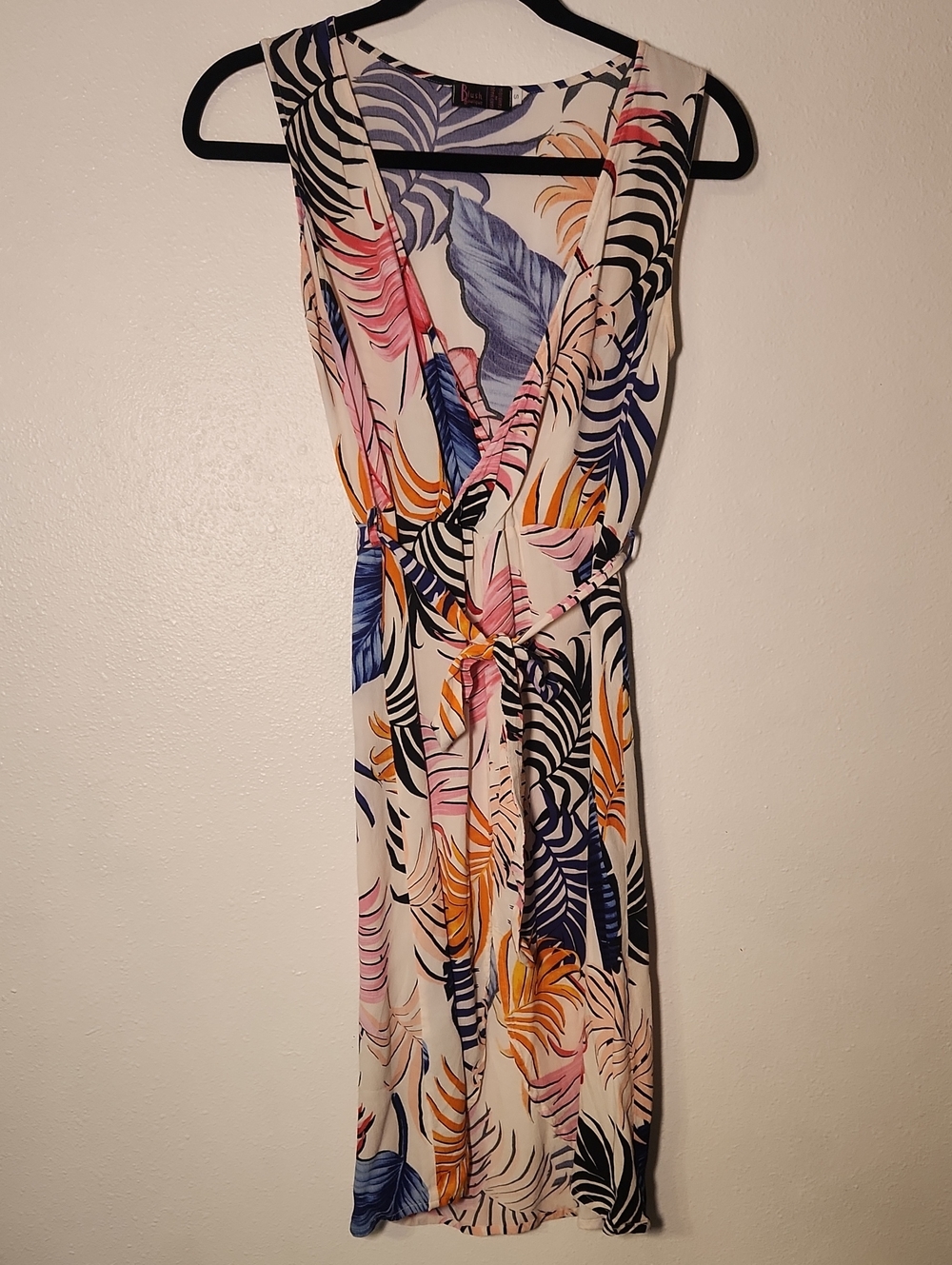 Tropical Print Sleeveless Wrap Dress - Pink/Blue/ White